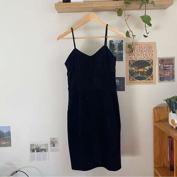 Vintage Genuine Leather Suede Mini Dress in Black - Picture 2 of 9